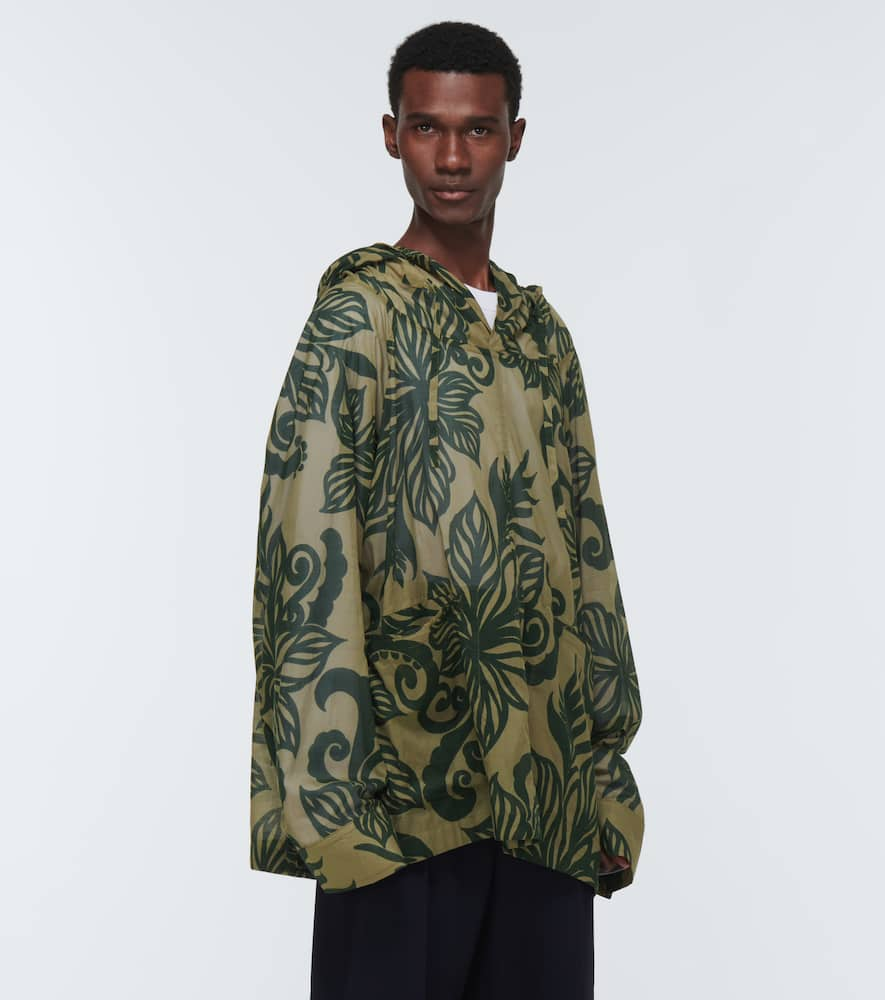 Shop Dries Van Noten Calva Printed Cotton Hoodie In Kaki