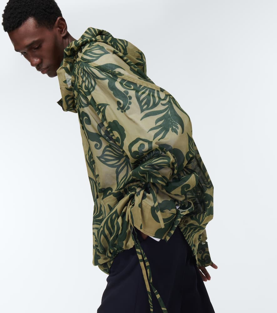 Shop Dries Van Noten Calva Printed Cotton Hoodie In Kaki