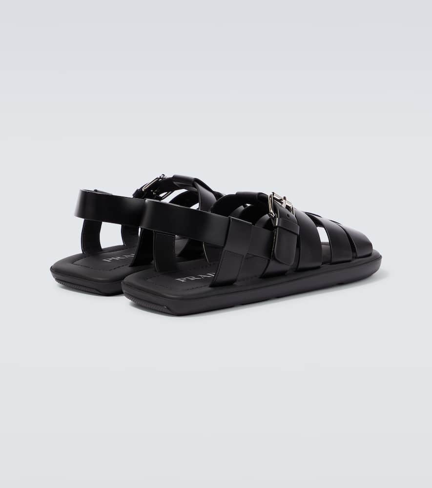 Shop Prada Leather Sandals In Nero