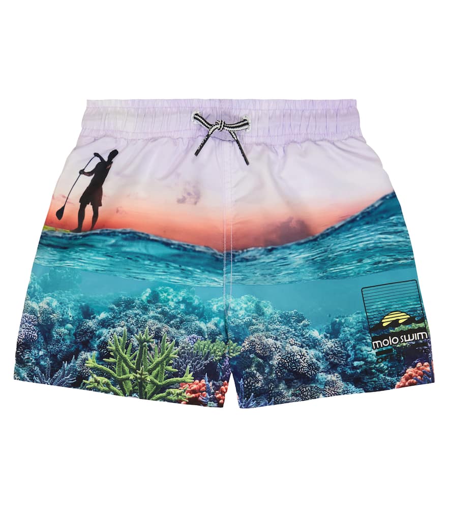 Molo Kids' Niko Printed Swim Shorts In Blue