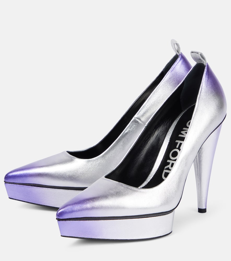 Shop Tom Ford Metallic Leather Platform Pumps In Silver/mauve