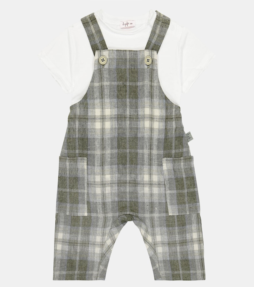 Il Gufo Baby Cotton T-shirt And Overalls Set In Olive Green