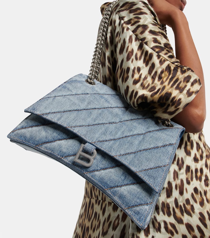 Balenciaga Crush Medium Denim Shoulder Bag In Denim Blue