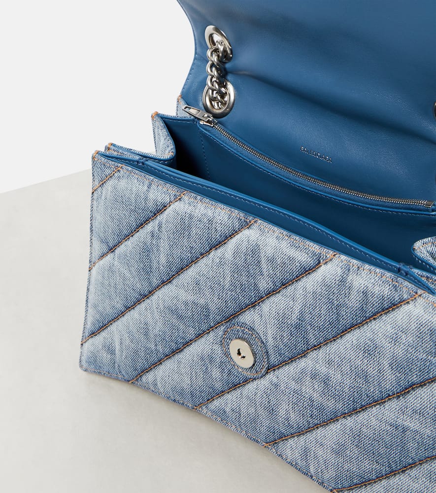 Balenciaga Crush Medium Denim Shoulder Bag In Denim Blue