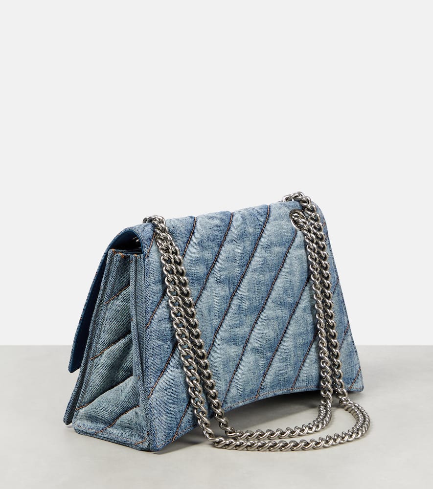 Balenciaga Crush Medium Denim Shoulder Bag In Denim Blue