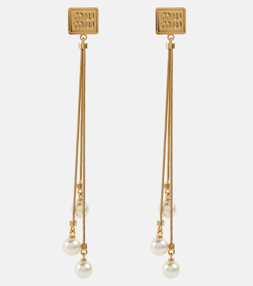 Miu Miu Faux Pearl And Brass Earrings In Gold