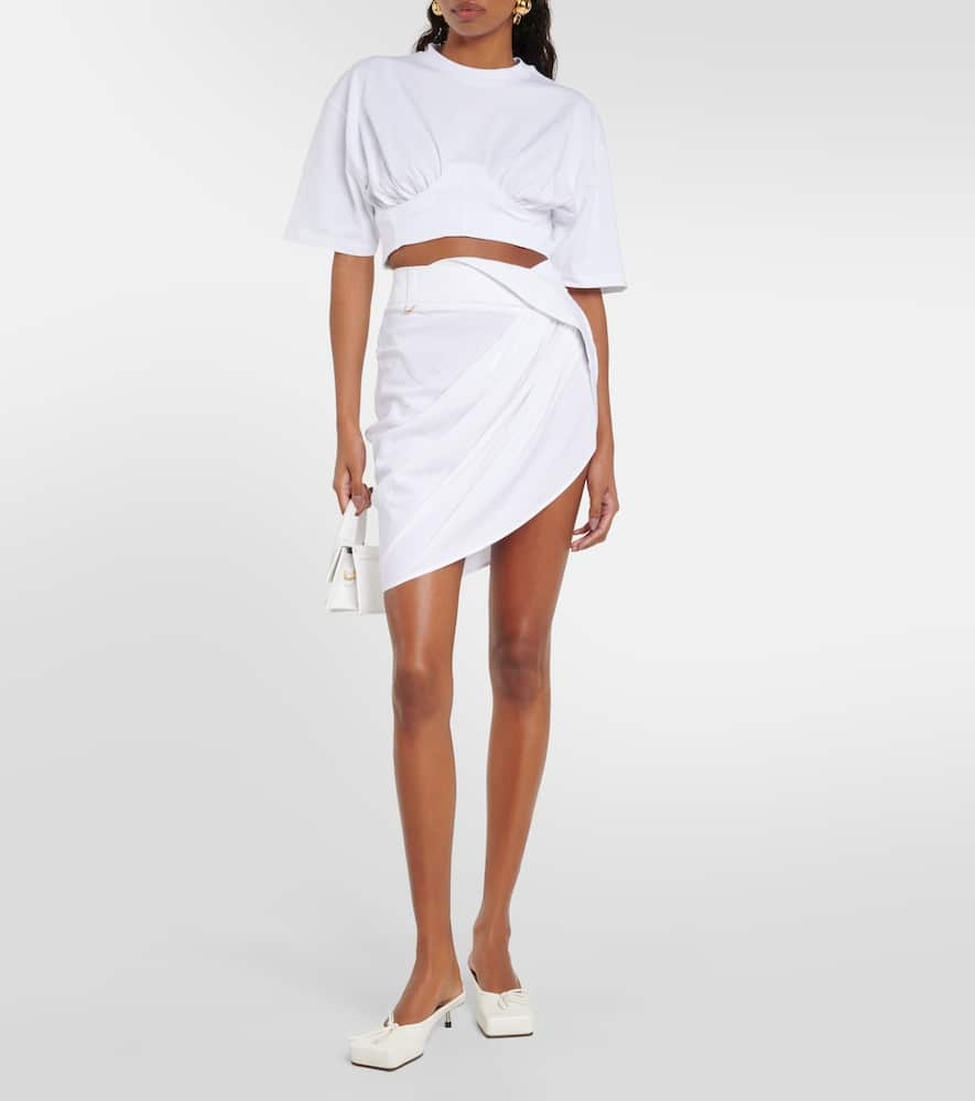 Shop Jacquemus Le T-shirt Caraco Cotton-blend Crop Top In White