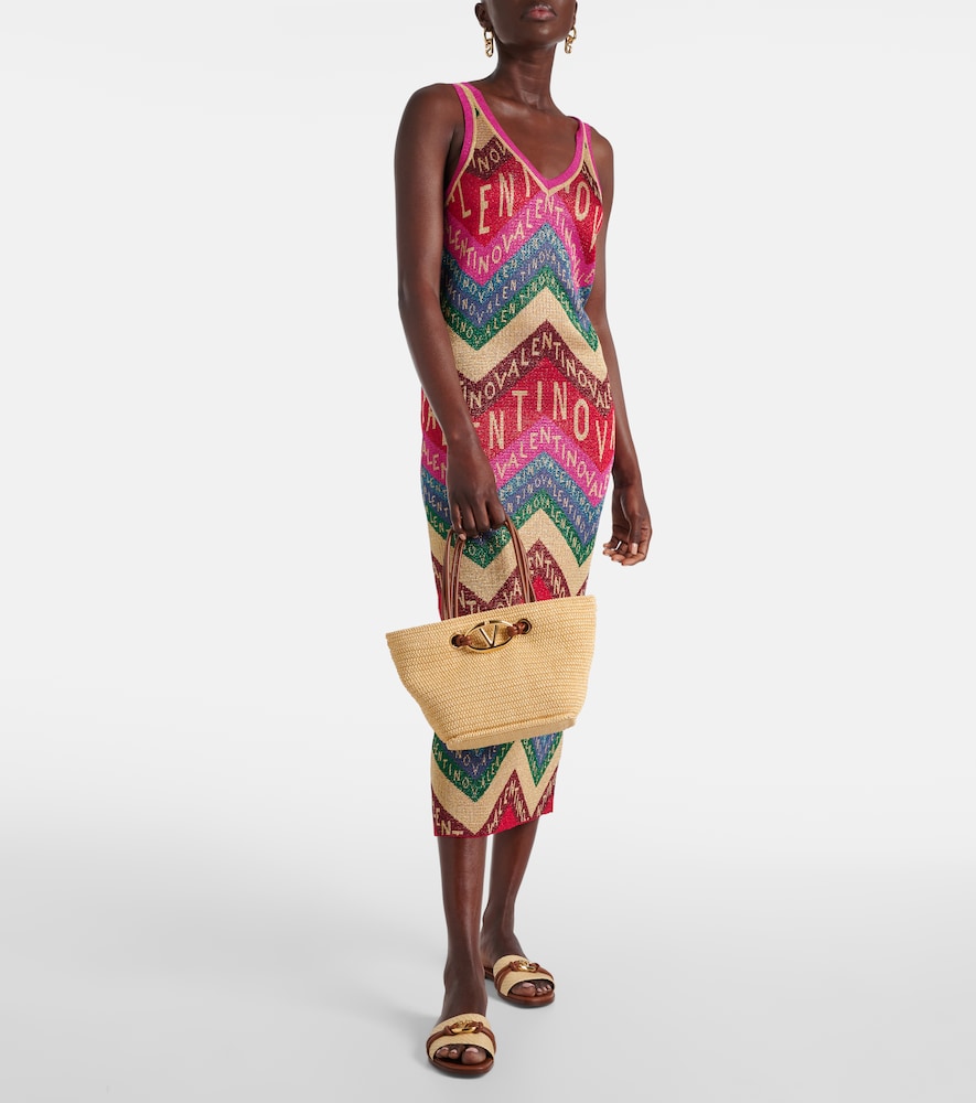  Valentino Valentino Valentino Chevron Lamã© Midi Dress 
