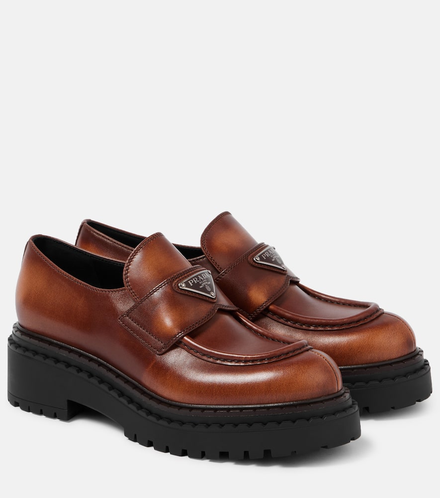 Prada Double Chocolate Platform Loafer In Brown