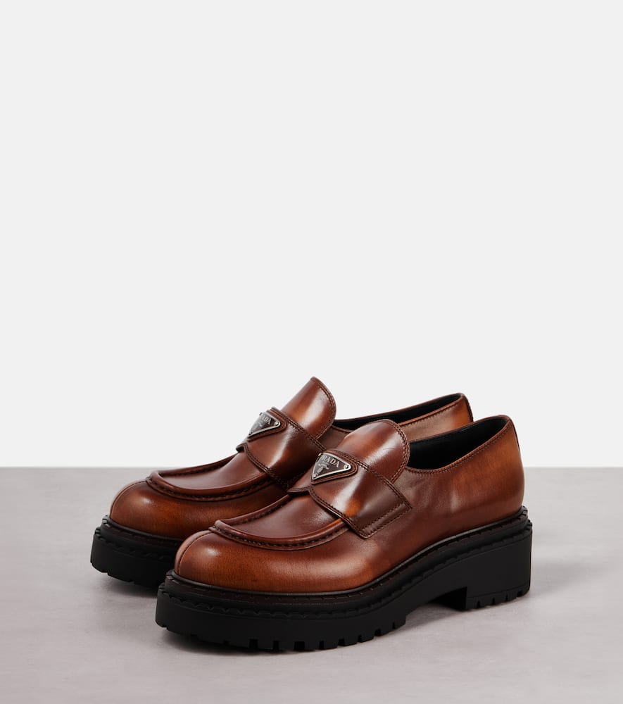 Prada Double Chocolate Platform Loafer In Brown