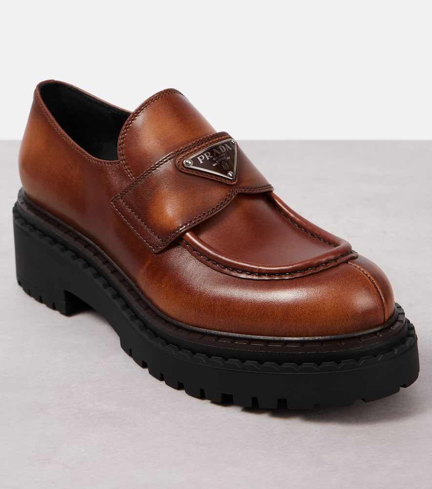Prada Double Chocolate Platform Loafer In Brown