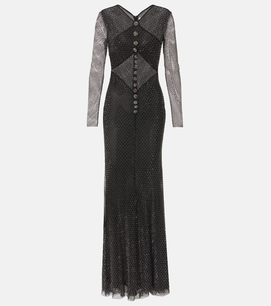 Embellished fishnet gown