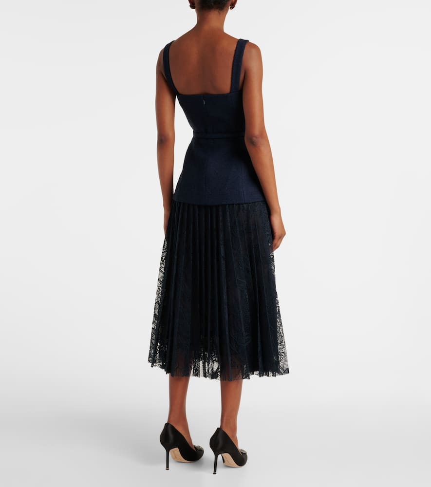 Shop Oscar De La Renta Cotton-blend Tweed And Guipure Maxi Dress In Yellow
