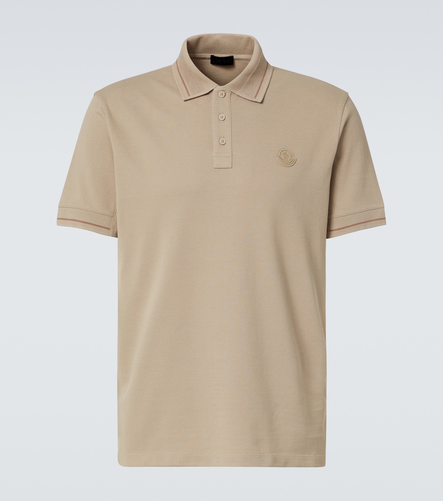Moncler Logo Patch Polo Shirt In Beige