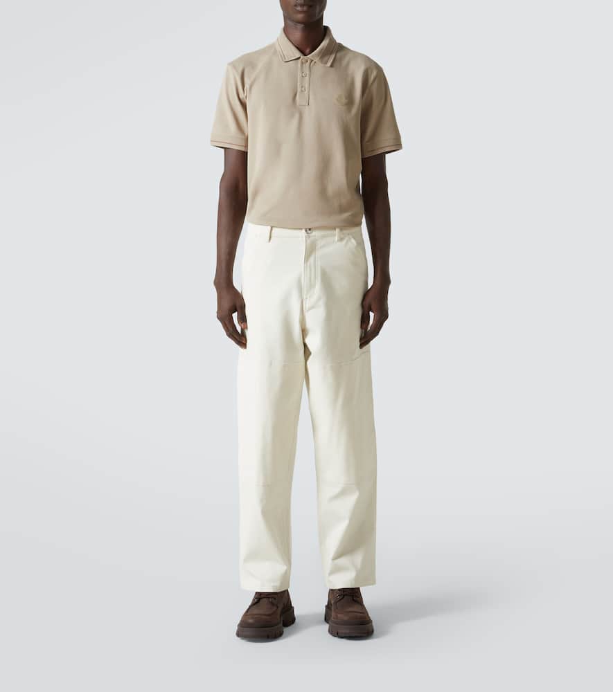 Moncler Logo Patch Polo Shirt In Beige