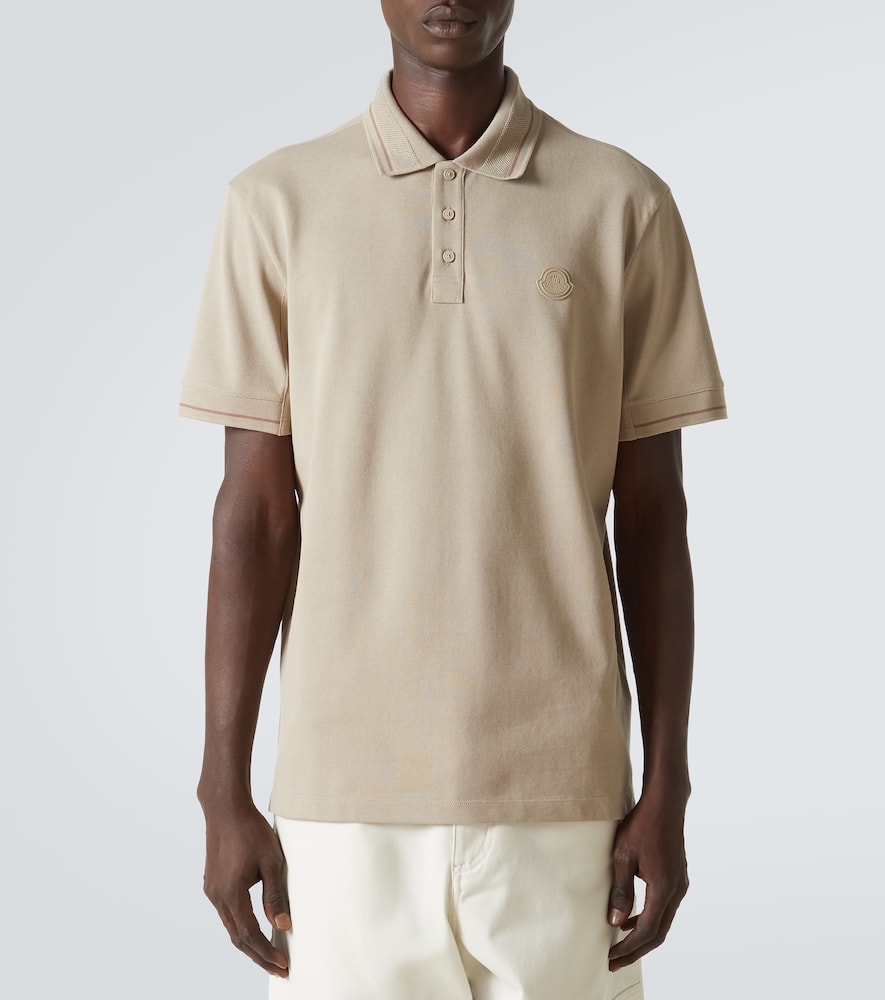 Moncler Logo Patch Polo Shirt In Beige