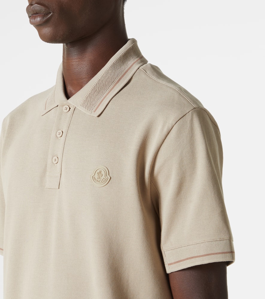 Moncler Logo Patch Polo Shirt In Beige
