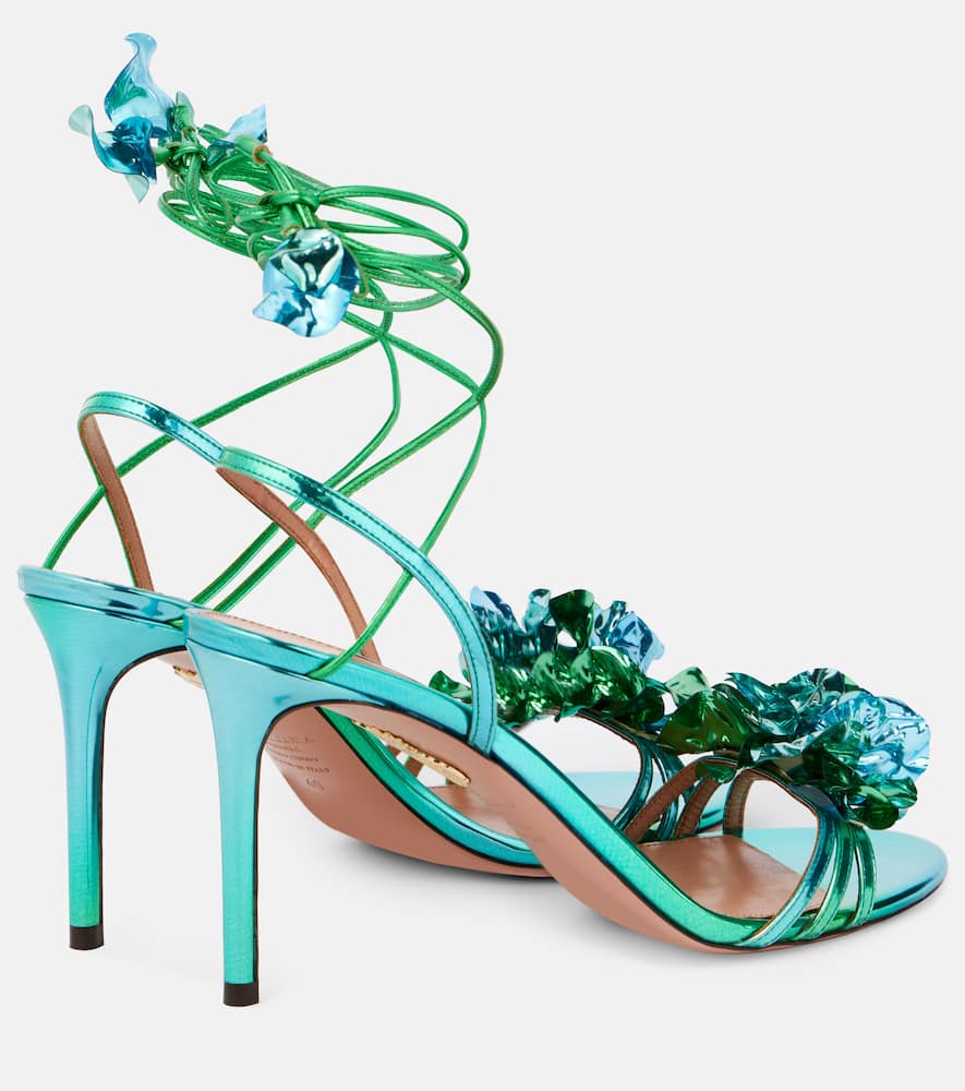 Aquazzura Summer Sun 85 Sandals In Metallic Leather In Green