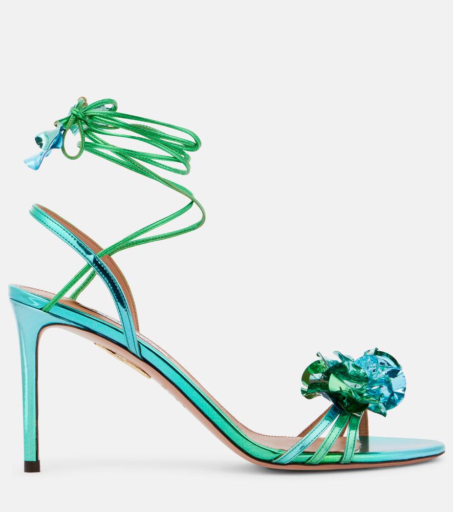 Aquazzura Summer Sun 85 Sandals In Metallic Leather In Green