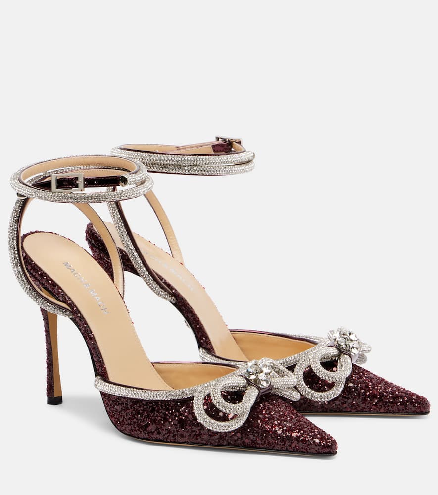 Mach&mach Double Bow 110 Embellished Pumps In Burgundy