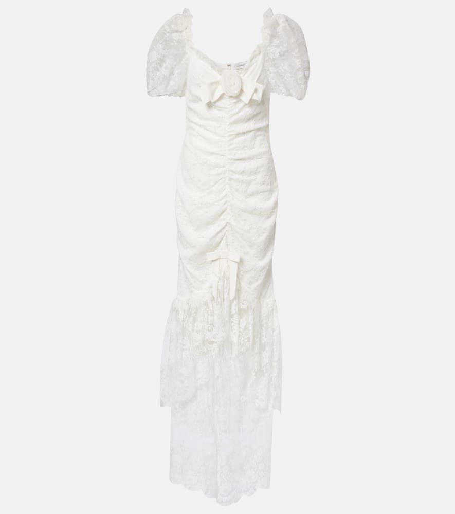 Alessandra Rich Bow-detail Ruched Lace Gown In White