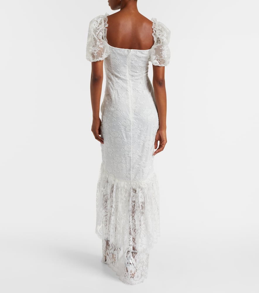 Alessandra Rich Bow-detail Ruched Lace Gown In White