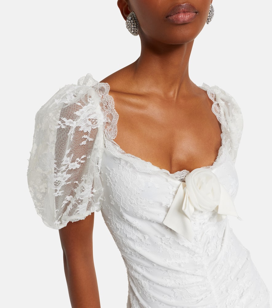 Alessandra Rich Bow-detail Ruched Lace Gown In White