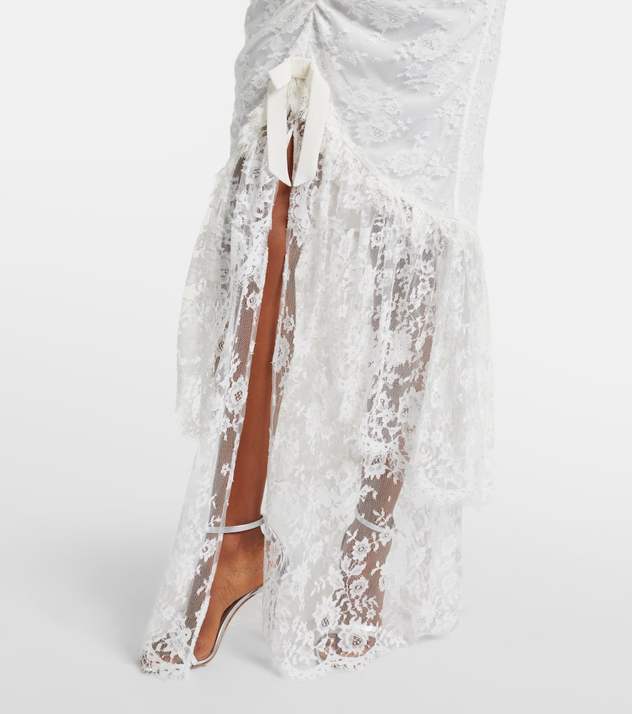 Alessandra Rich Bow-detail Ruched Lace Gown In White