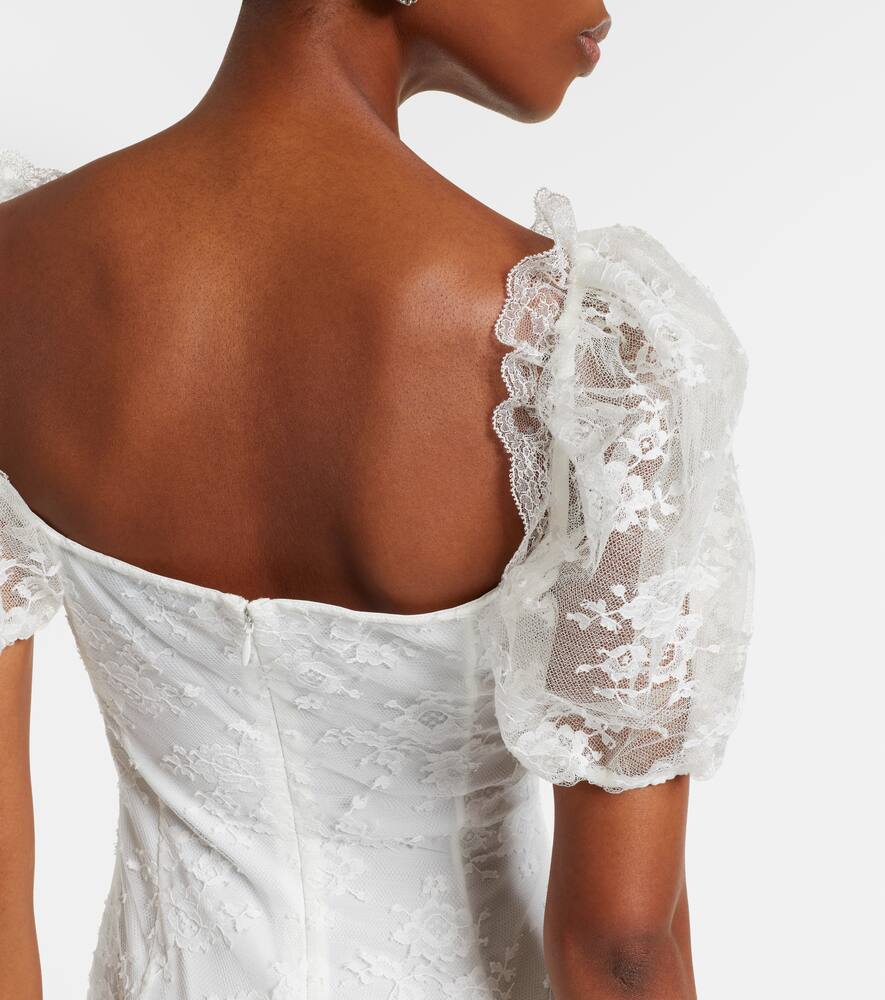 Alessandra Rich Bow-detail Ruched Lace Gown In White