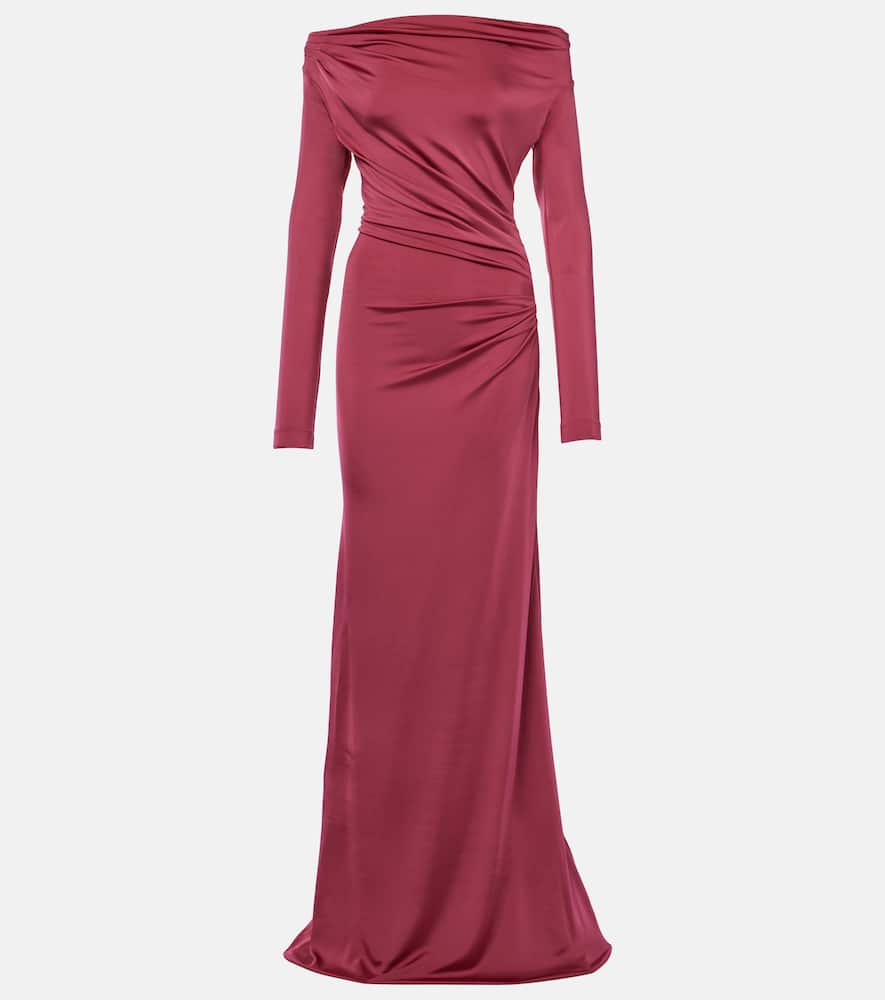 Draped off-shoulder jersey gown