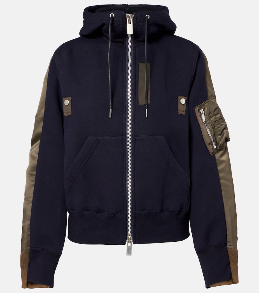 Sacai Paneled Hoodie In Blue
