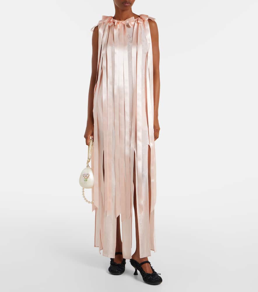 Simone Rocha Ribbon Daisy Chain Multi Slit Midi Dress In Pink