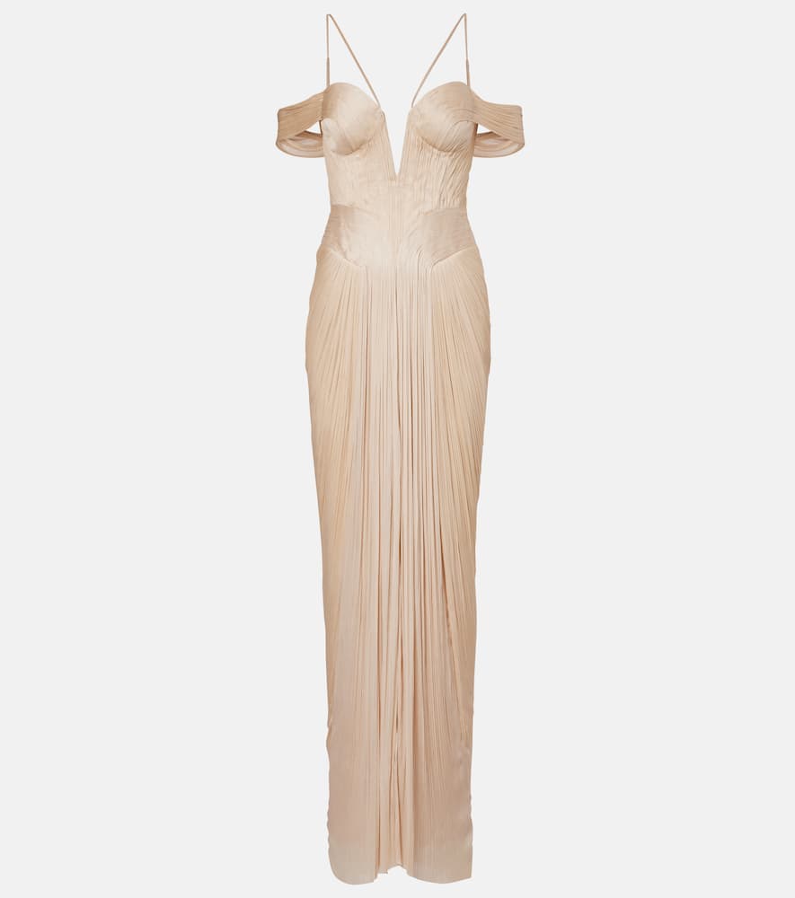 Maria Lucia Hohan Camilla Metallic Silk Tulle Bustier Gown In Neutral