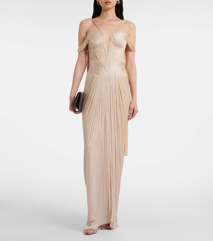 Maria Lucia Hohan Camilla Metallic Silk Tulle Bustier Gown In Neutral