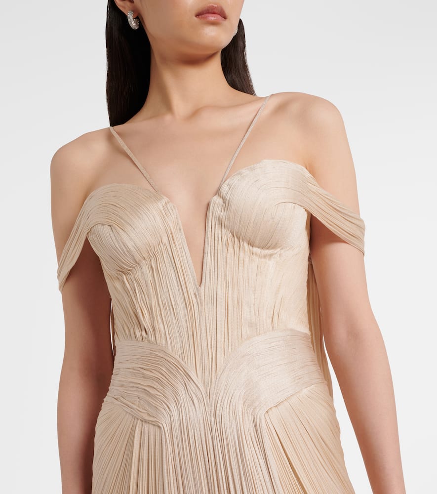 Maria Lucia Hohan Camilla Metallic Silk Tulle Bustier Gown In Neutral