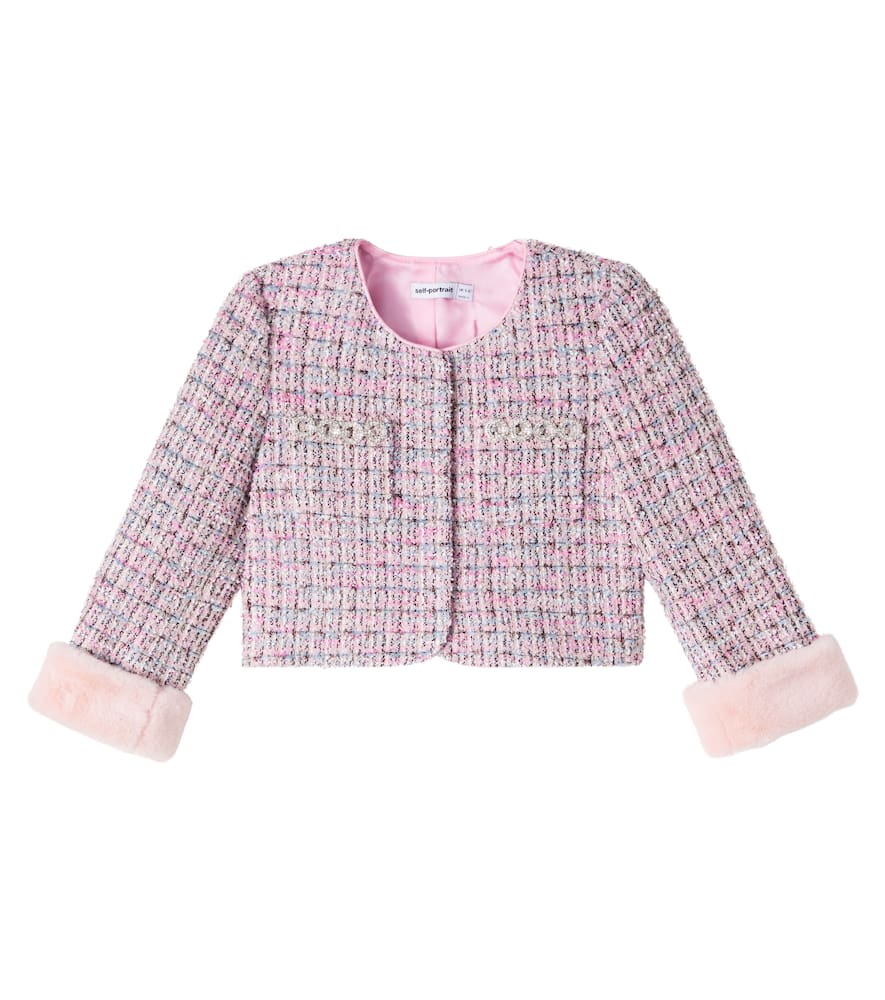 Self-portrait Faux Fur-trimmed Bouclé Jacket In Pink