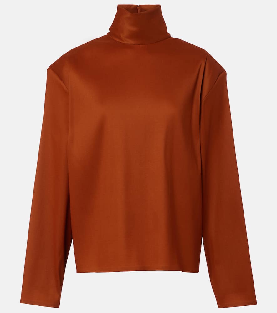 Saint Laurent Turtleneck Silk-blend Top In Orange