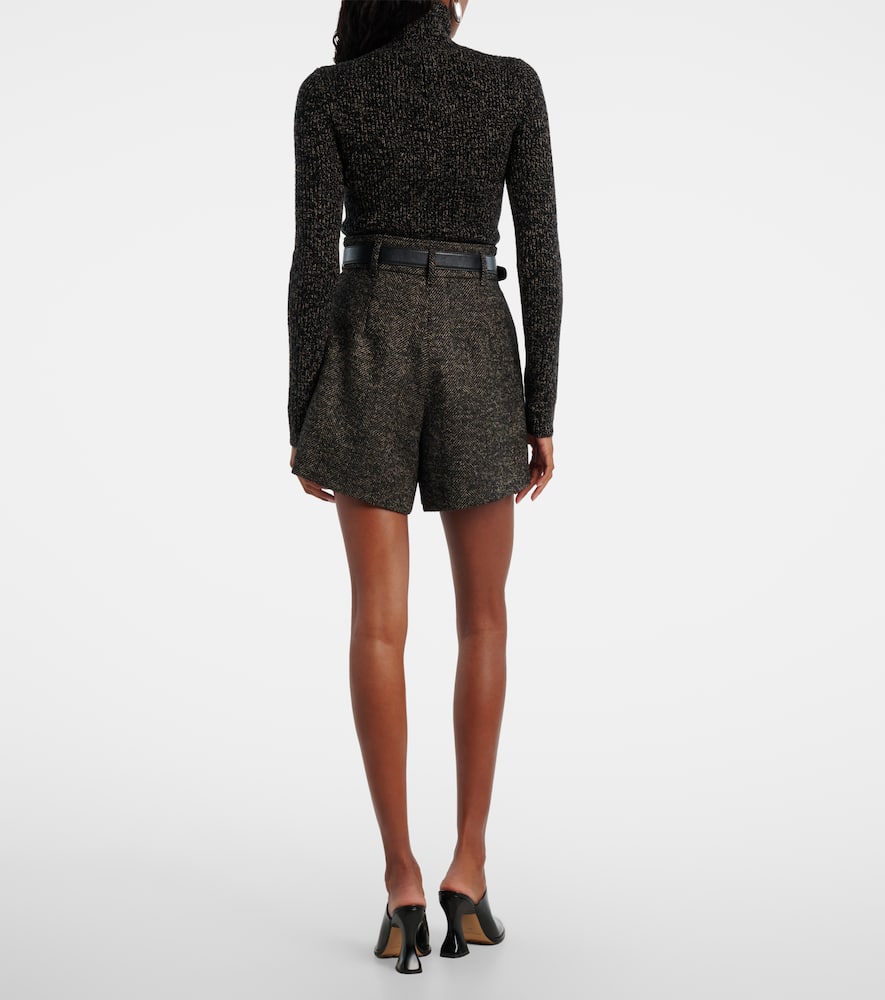 Max Mara Herringbone Wool-blend Shorts In Black