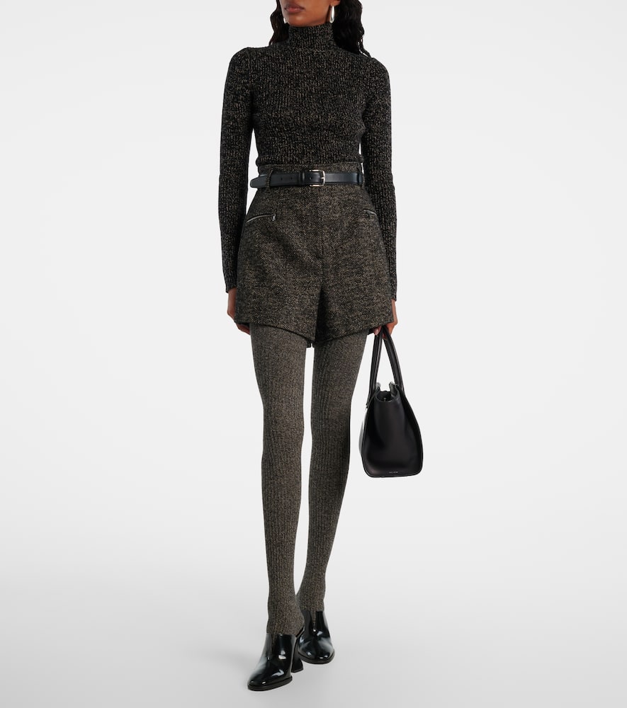 Max Mara Herringbone Wool-blend Shorts In Black