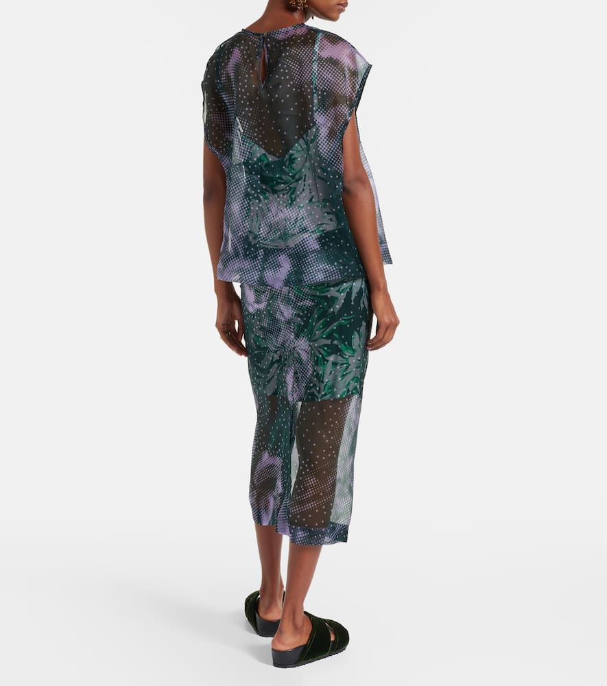 Dries Van Noten Printed Silk Organza Top In Blue
