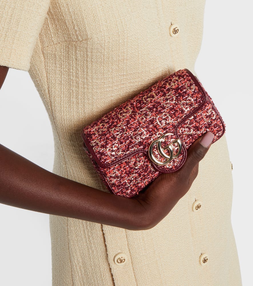 Gucci Gg Marmont Mini Tweed Shoulder Bag In Brown