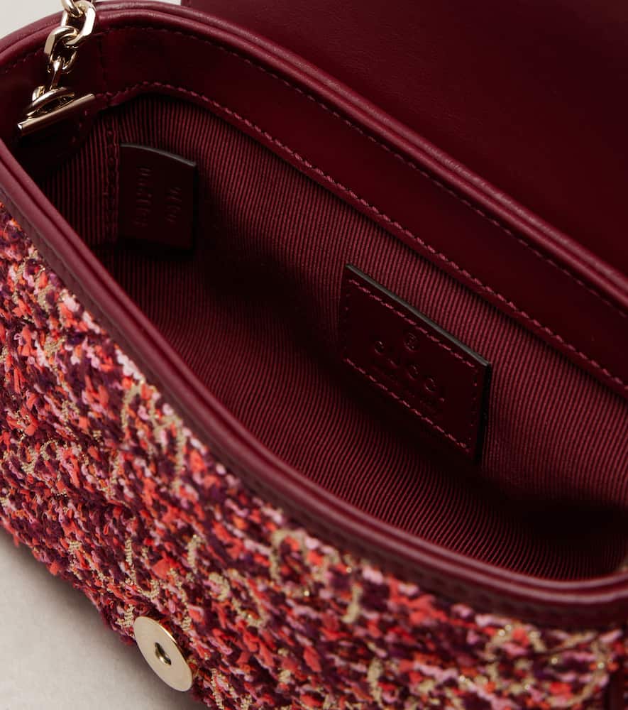 Gucci Gg Marmont Mini Tweed Shoulder Bag In Brown