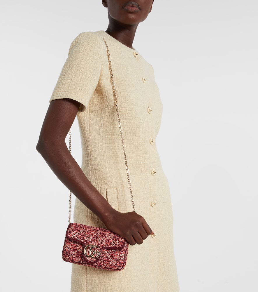 Gucci Gg Marmont Mini Tweed Shoulder Bag In Brown
