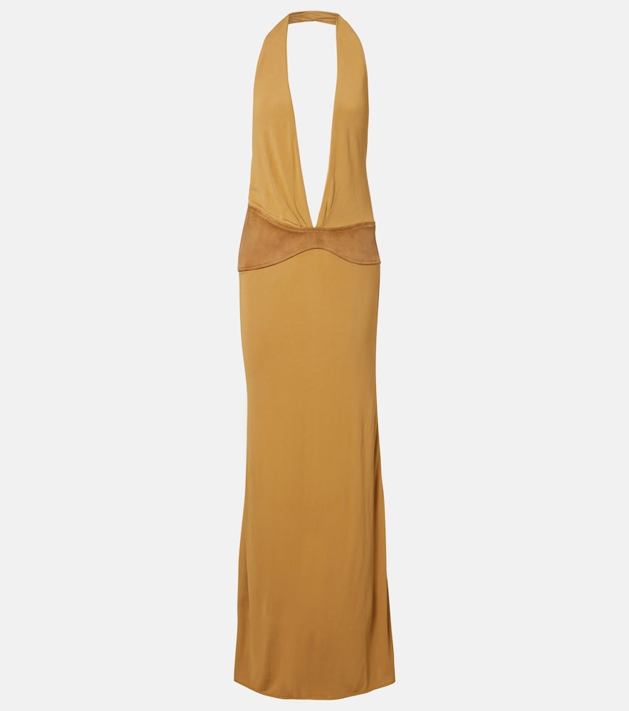 Christopher Esber Suede-trimmed jersey gown