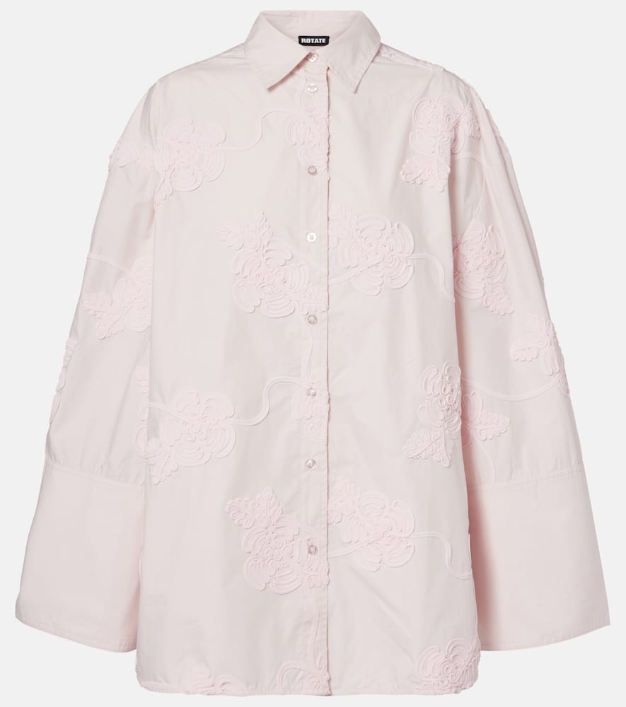 Rotate Birger Christensen Lipy Embroidered Oversized Cotton Shirt In Pink
