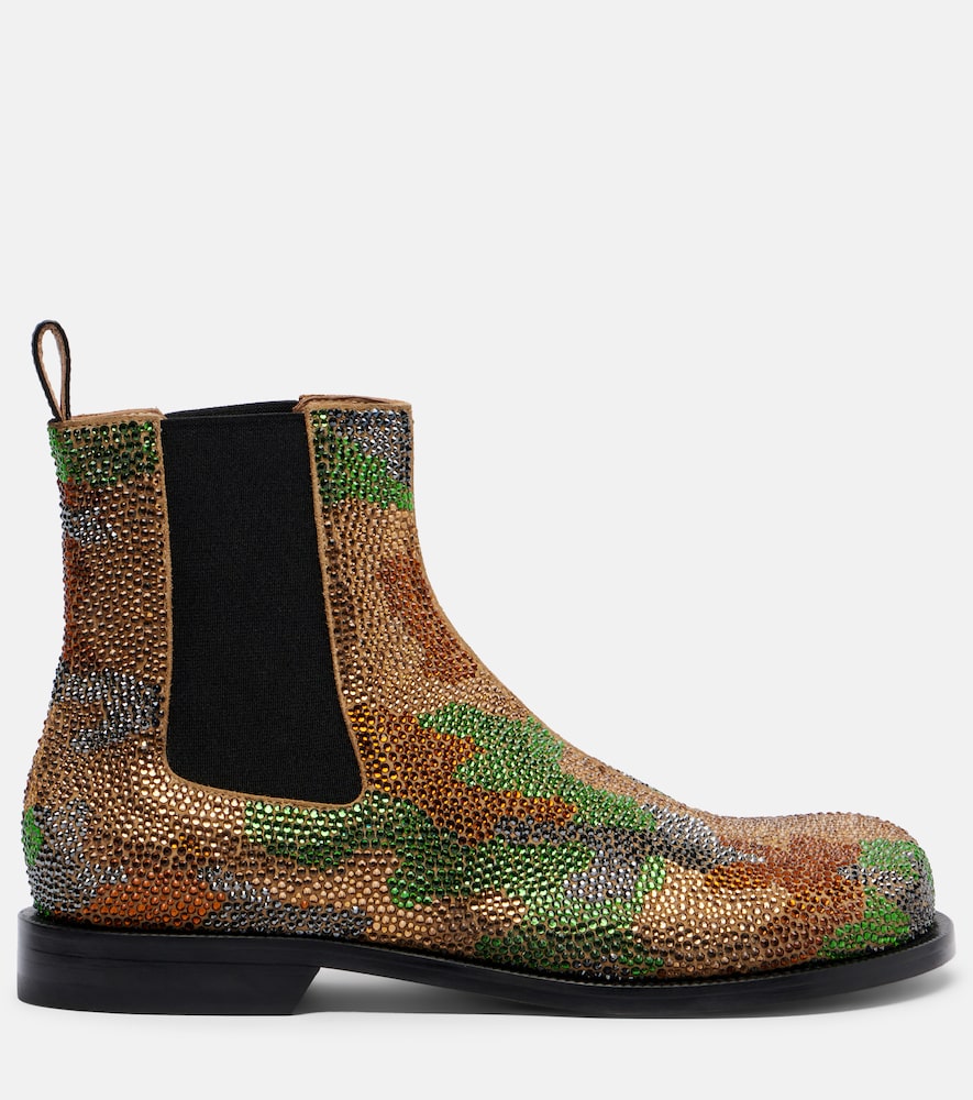 Camouflage Embellished Suede Chelsea Boots