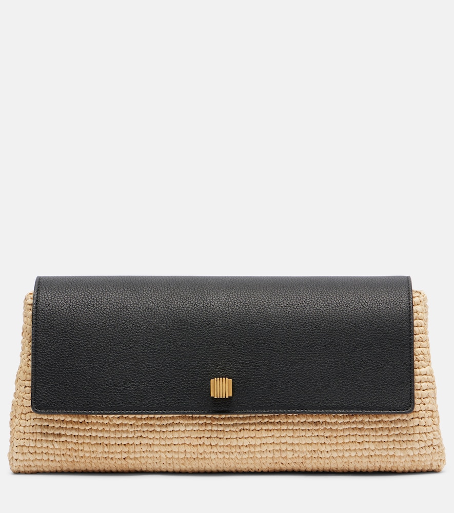 Khaite Audrey Leather-trimmed Raffia Clutch In Sand