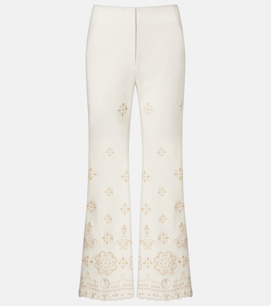Veronica Beard Komi Eyelet Cotton Twill Flared Pants