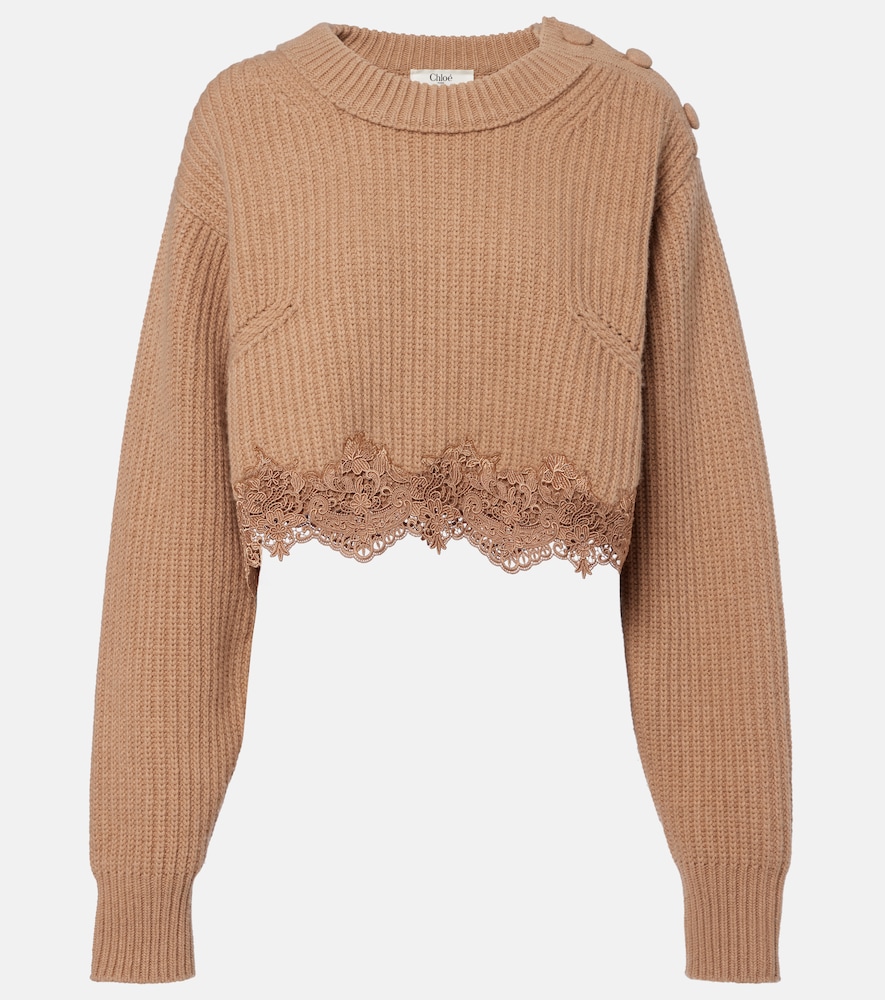 Chloé Cropped-Pullover aus Wolle und Kaschmir mit Spitze