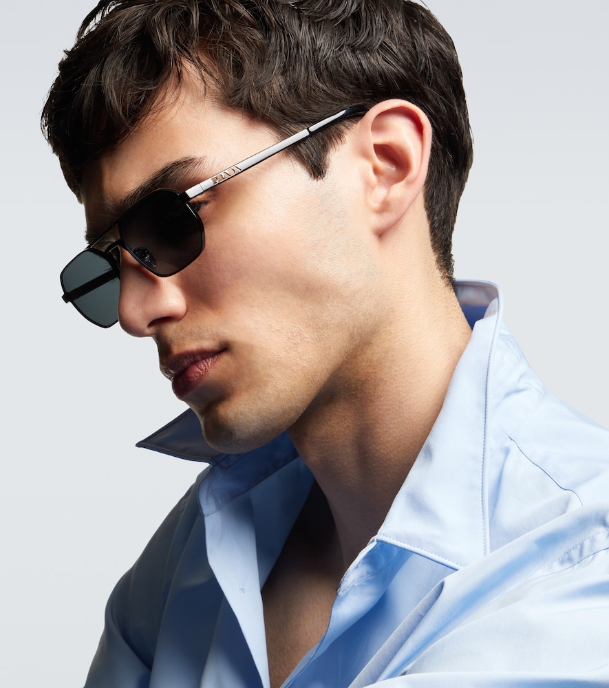 Prada Engraved Rectangular Sunglasses In Blue